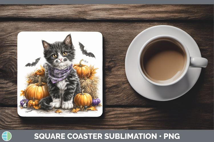 Cats Boho Autumn Tuxedo Cat Square Coaster Sublimation Coast