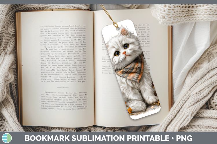 Cats Boho Autumn White Cat Bookmark Sublimation Printable De