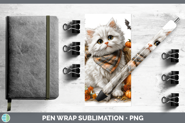 Cats Boho Autumn White Cat Pen Wrap Sublimation Pen Designs