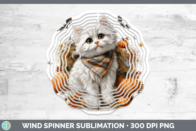 Cats Boho Autumn White Cat Wind Spinner Sublimation Spinner