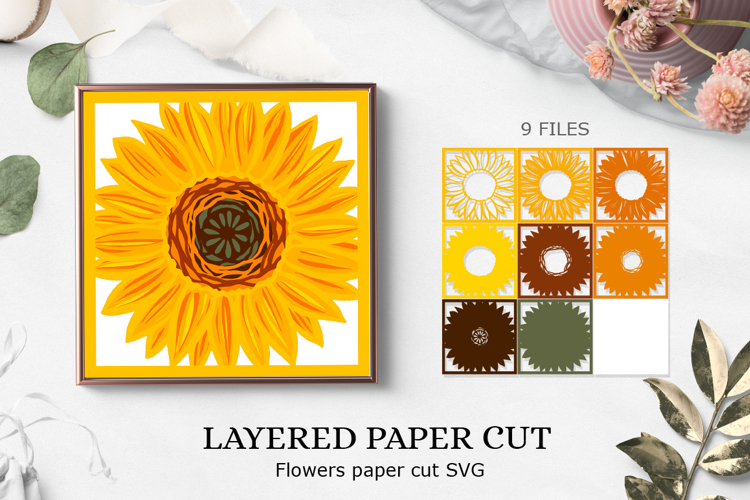 Sunflower layered paper cut /Sunflower 3D SVG