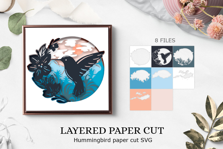 Hummingbird Layered papercut / Flower Layered paper cut