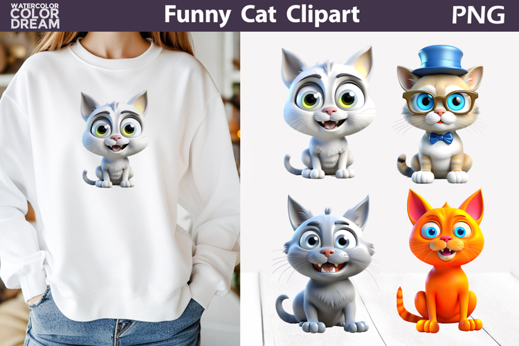 Funny Cats Clipart | Cute Cartoon Cats Sublimation