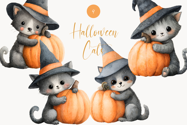 Watercolor Halloween Clipart - Halloween Cats clipart png