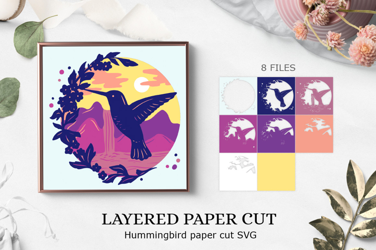 Hummingbird Layered papercut / Flower Layered paper cut