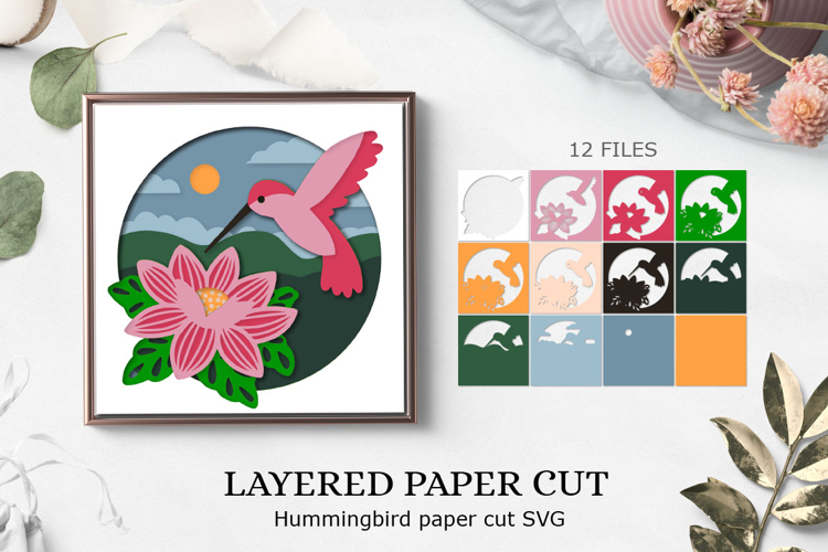 Hummingbird Layered papercut / Flower Layered paper cut