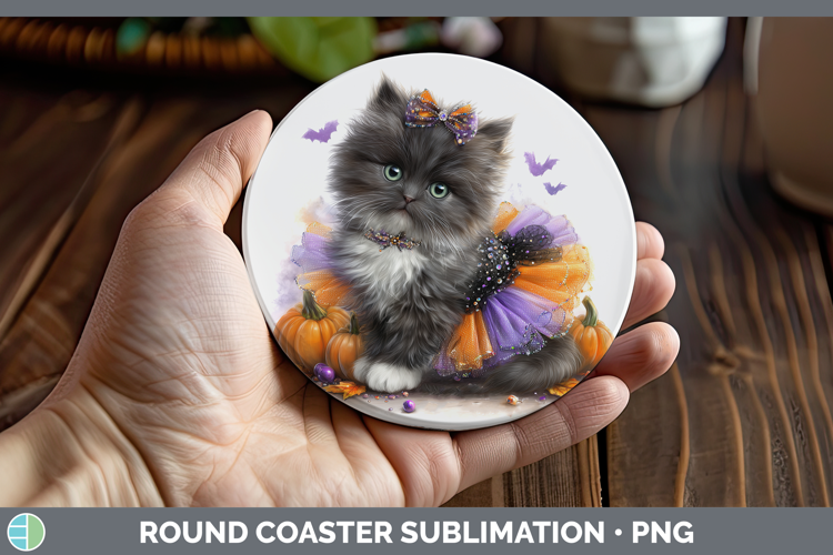 Cats Halloween Angora Cat Round Coaster Sublimation Coaster