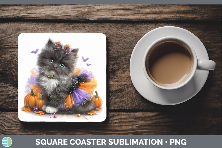 Cats Halloween Angora Cat Square Coaster Sublimation Coaster