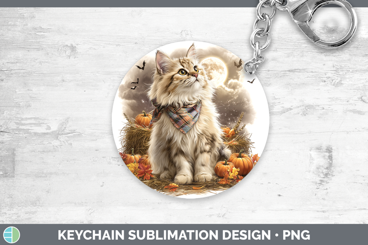 Angora Cat Keychain Cats Halloween Bandana Sublimation Keyri