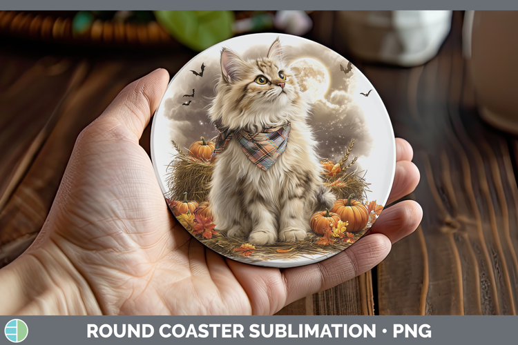 Angora Cat Round Coaster Cats Halloween Bandana Sublimation