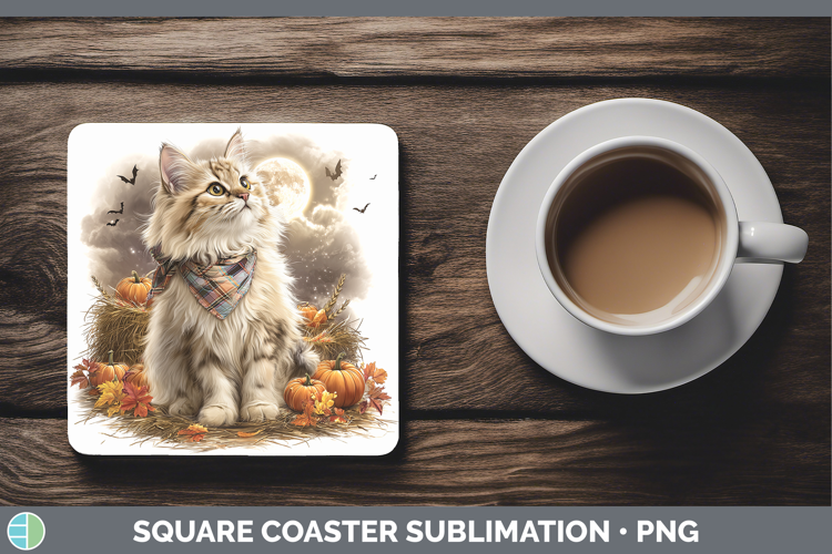 Angora Cat Square Coaster Cats Halloween Bandana Sublimation