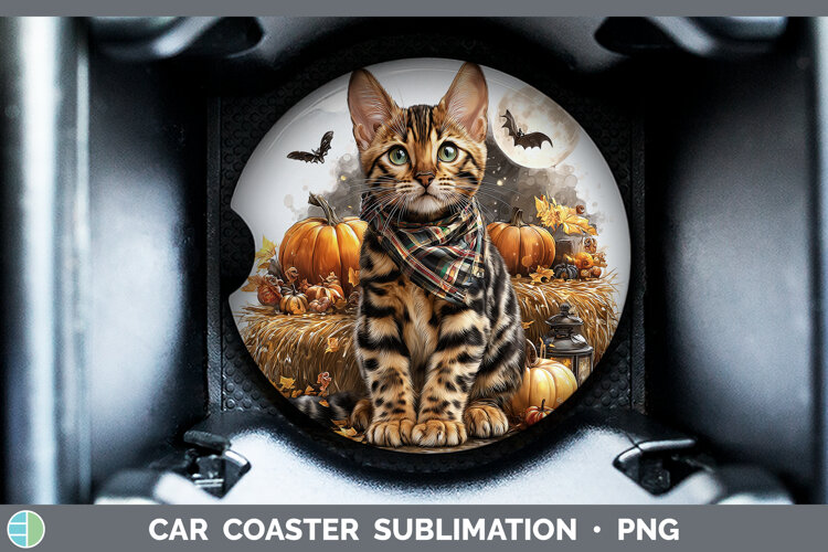 GorgeousCats Halloween Bandana Car Coaster design.