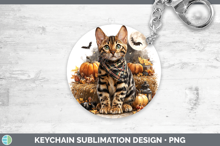 Bengal Cat Keychain Cats Halloween Bandana Sublimation Keyri