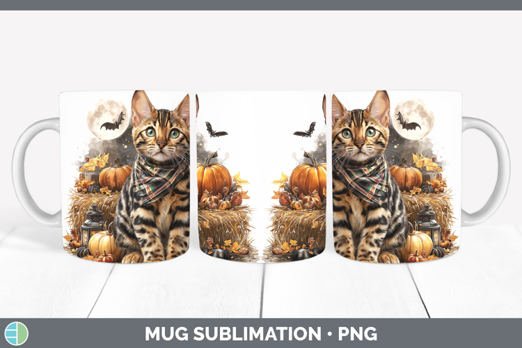 Bengal Cat Mug Wrap Cats Halloween Bandana Sublimation Coffe