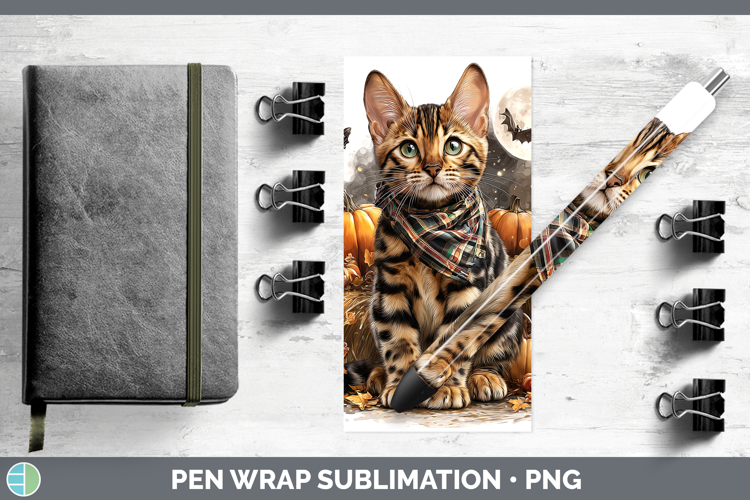Bengal Cat Pen Wrap Cats Halloween Bandana Sublimation Pen D