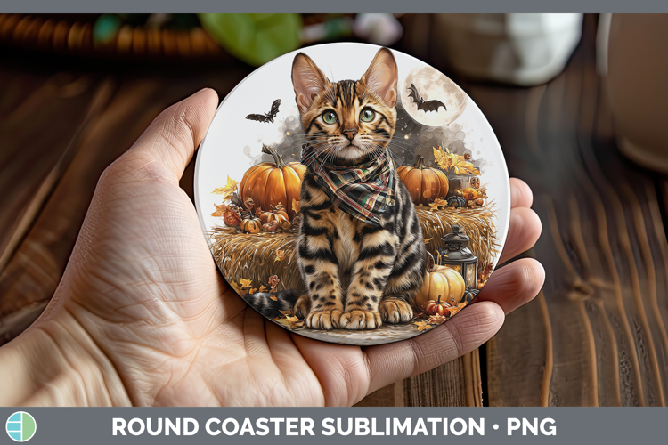 Bengal Cat Round Coaster Cats Halloween Bandana Sublimation