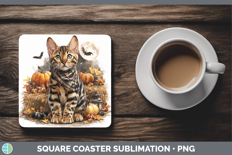 Bengal Cat Square Coaster Cats Halloween Bandana Sublimation