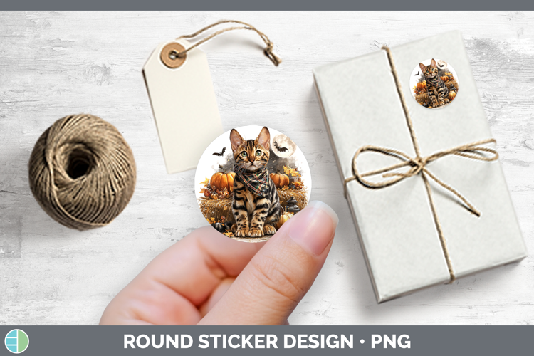 Cats Halloween Bandana Bengal Cat Stickers | Round Labels De