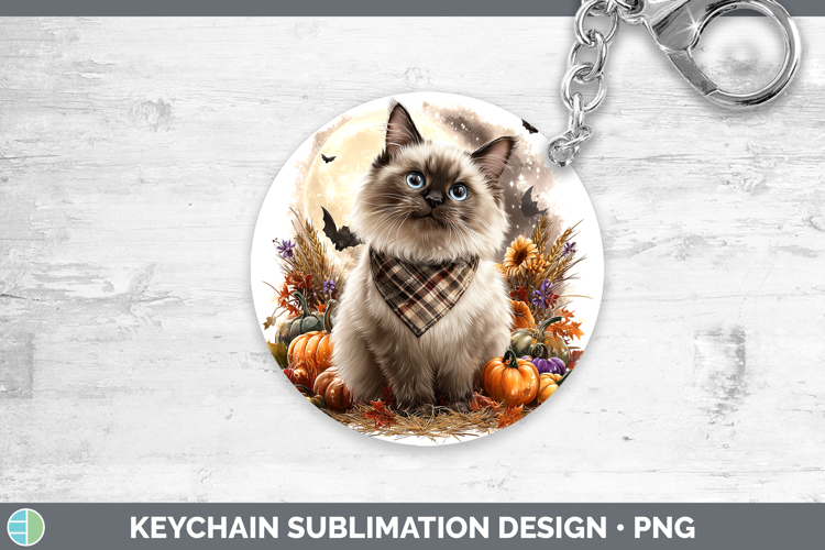 Birman Cat Keychain Cats Halloween Bandana Sublimation Keyri