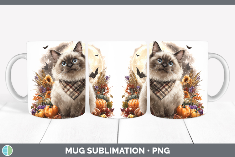 Birman Cat Mug Wrap Cats Halloween Bandana Sublimation Coffe