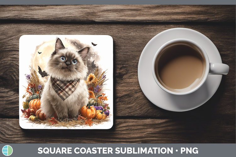 Birman Cat Square Coaster Cats Halloween Bandana Sublimation