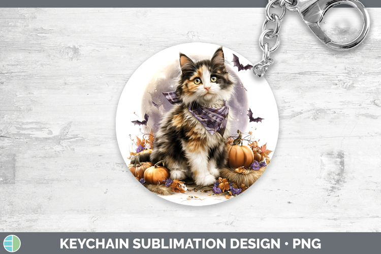 Calico Cat Keychain Cats Halloween Bandana Sublimation Keyri