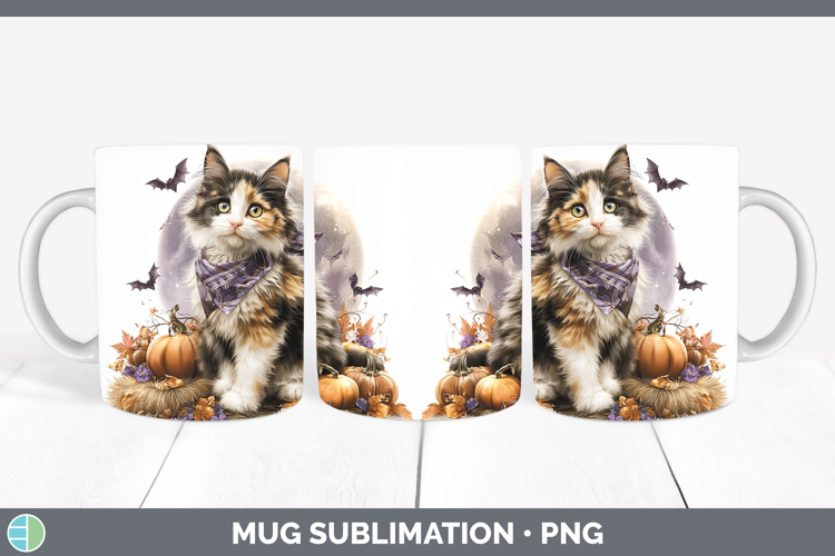 Calico Cat Mug Wrap Cats Halloween Bandana Sublimation Coffe