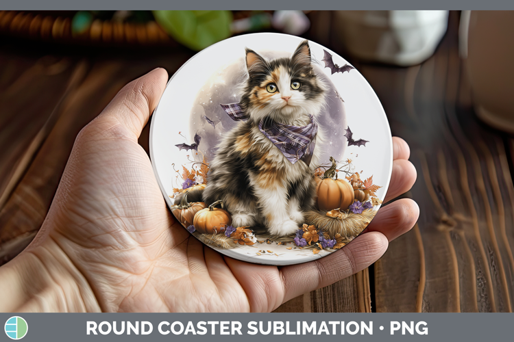 Calico Cat Round Coaster Cats Halloween Bandana Sublimation