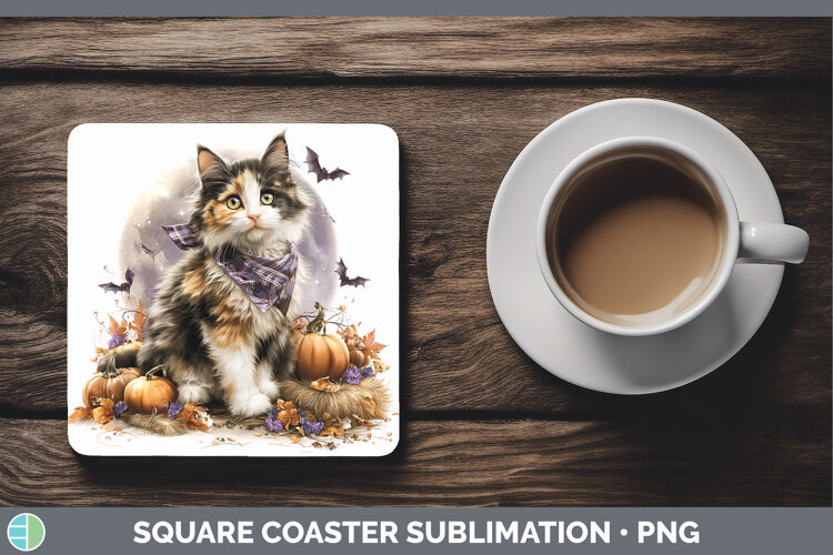 GorgeousCats Halloween Bandana Square Coaster design.