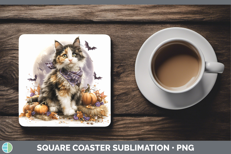 Calico Cat Square Coaster Cats Halloween Bandana Sublimation