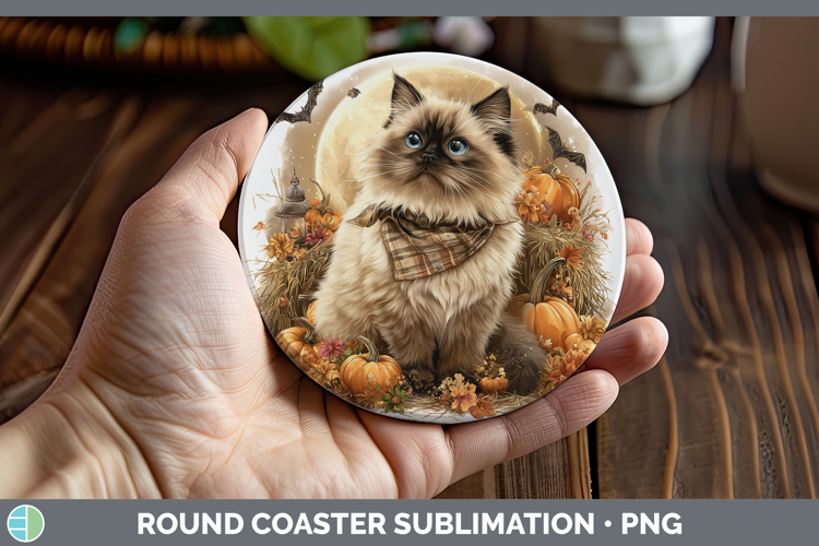 Himalayan Cat Round Coaster Cats Halloween Bandana Sublimati