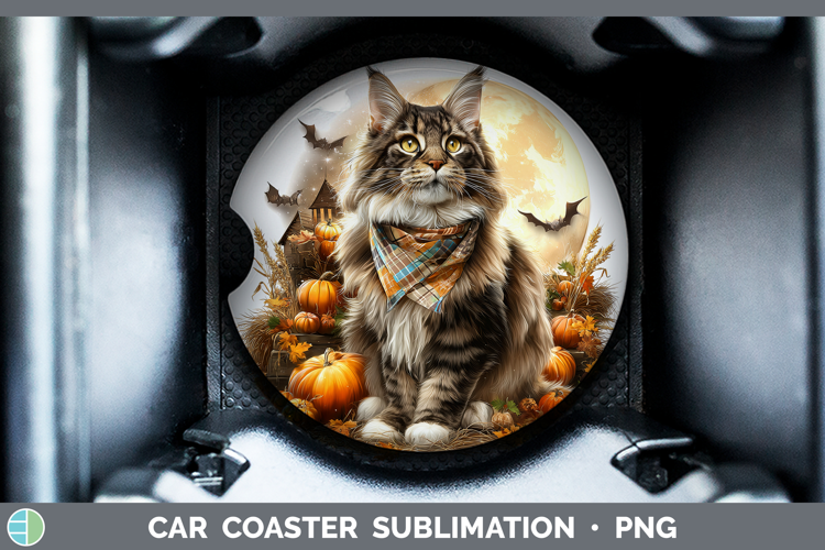 Maine Coon Cat Car Coaster Cats Halloween Bandana Sublimatio