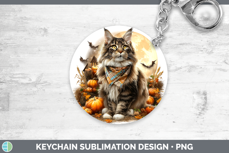 Maine Coon Cat Keychain Cats Halloween Bandana Sublimation K
