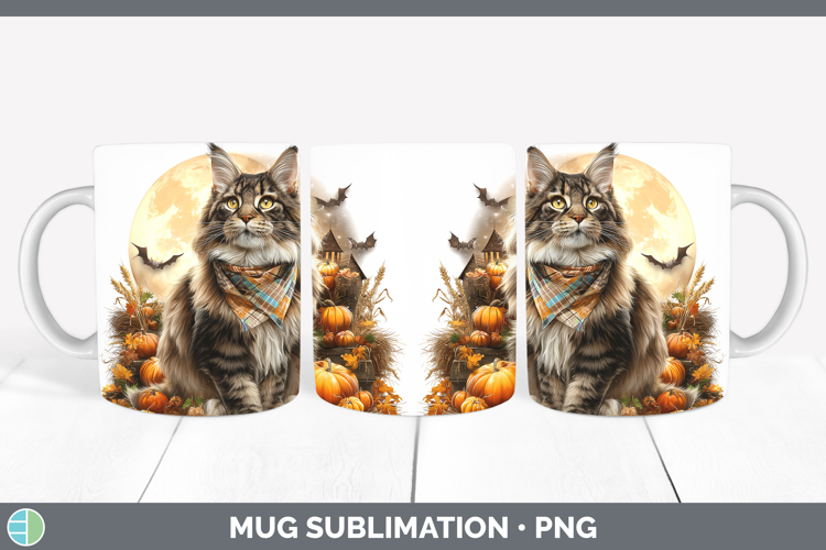 Maine Coon Cat Mug Wrap Cats Halloween Bandana Sublimation C
