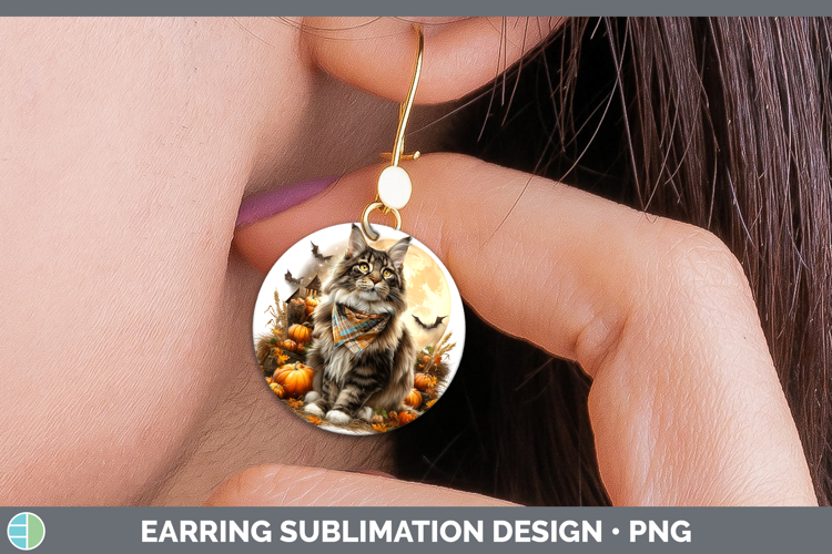 Maine Coon Cat Round Earrings Cats Halloween Bandana Sublima