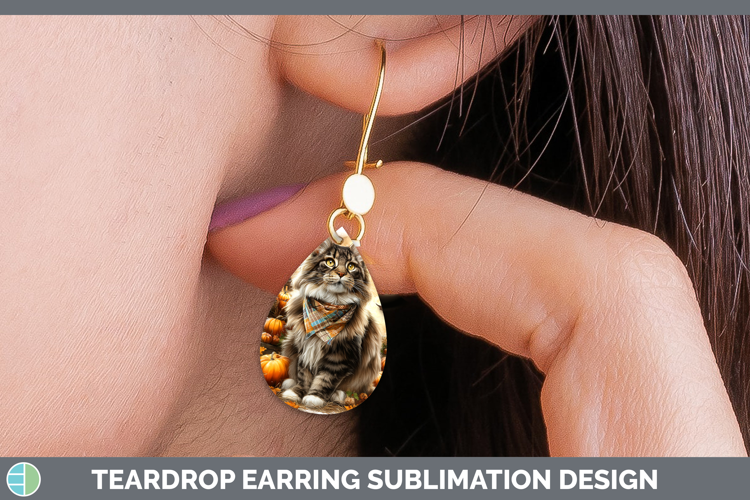 Maine Coon Cat Teardrop Earrings Cats Halloween Bandana Subl