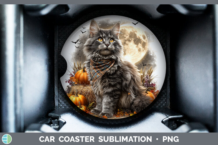 GorgeousCats Halloween Bandana Car Coaster design.