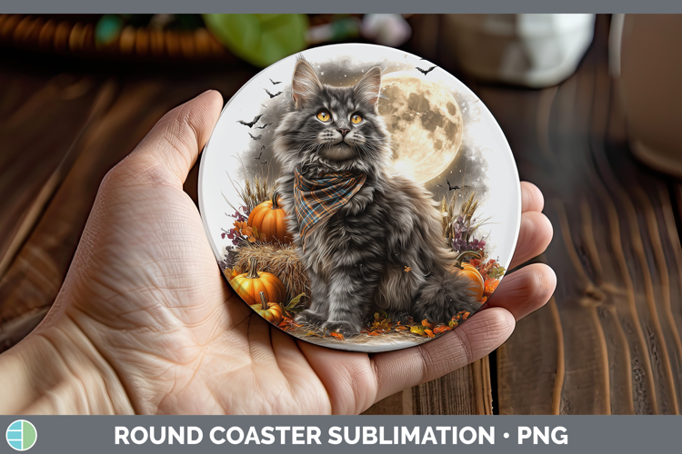 Norwegian Forest Cat Round Coaster Cats Halloween Bandana Su
