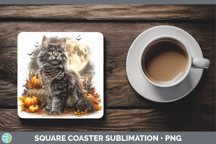 GorgeousCats Halloween Bandana Square Coaster design.