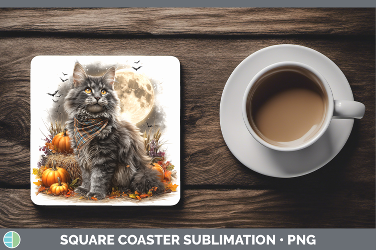 Norwegian Forest Cat Square Coaster Cats Halloween Bandana S