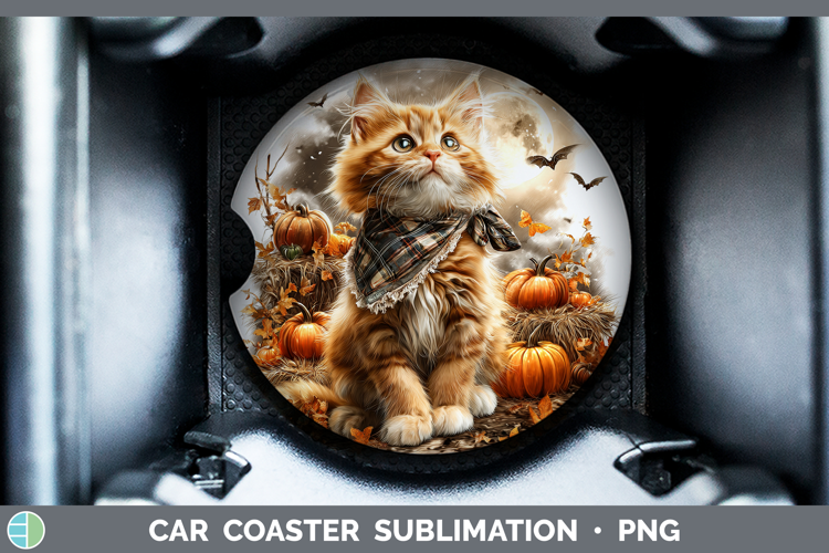 Orange Cat Car Coaster Cats Halloween Bandana Sublimation D