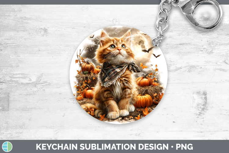 Orange Cat Keychain Cats Halloween Bandana Sublimation Keyri