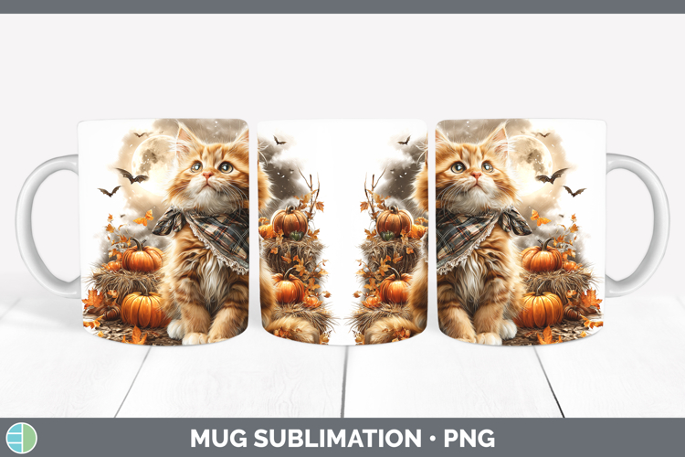 Orange Cat Mug Wrap Cats Halloween Bandana Sublimation Coffe