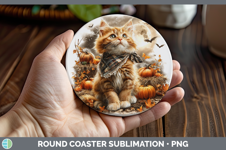 Orange Cat Round Coaster Cats Halloween Bandana Sublimation