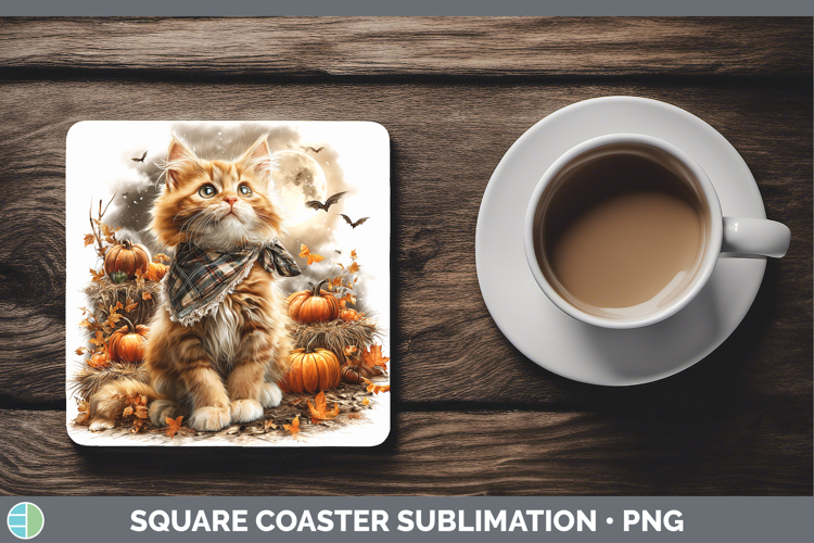 Orange Cat Square Coaster Cats Halloween Bandana Sublimation