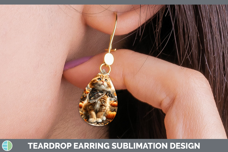 Orange Cat Teardrop Earrings Cats Halloween Bandana Sublimat