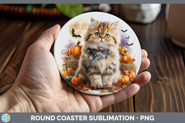 Persian Cat Round Coaster Cats Halloween Bandana Sublimation