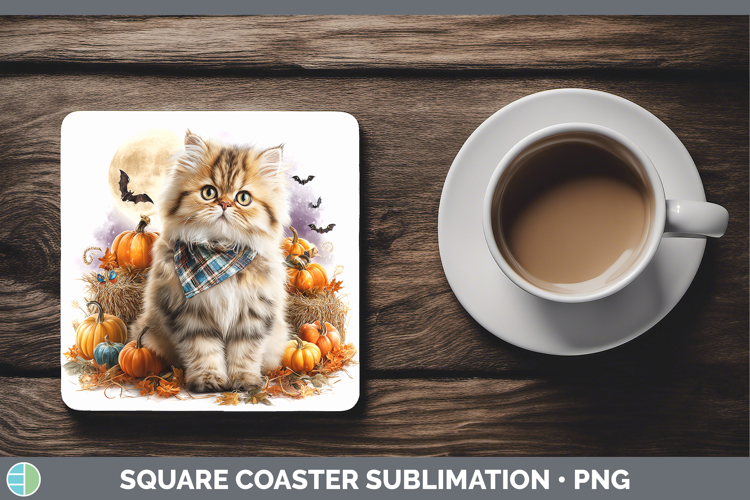 Persian Cat Square Coaster Cats Halloween Bandana Sublimatio
