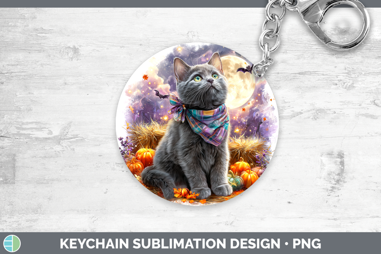 Russian Blue Cat Keychain Cats Halloween Bandana Sublimation