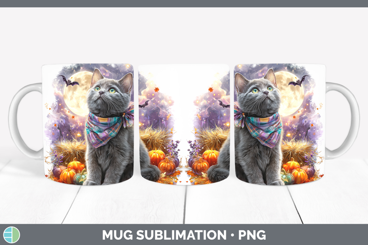 Russian Blue Cat Mug Wrap Cats Halloween Bandana Sublimation